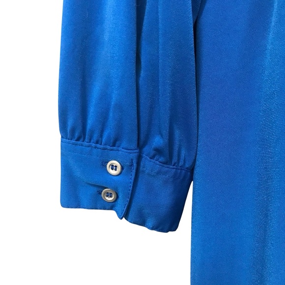 Avenue Solid blue Shirt Dress sz 30/32 4X Long Sleeve Midi Modest Stretch A-Line - Picture 3 of 5